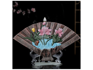 Decoratiune suport conuri parfumate backflow, forma de evantai cu lotus (Cod F61)