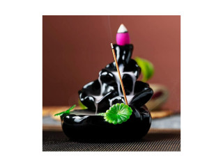 Suport conuri parfumate backflow, betisoare parfumate, aromaterapie, ceramica, fantana cascada fum cu 4 flori de lotus F106L